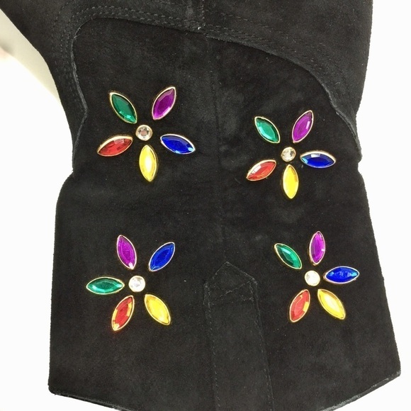 Vintage 90’s Suede Leather Jeweled Western Boots - Picture 4 of 10
